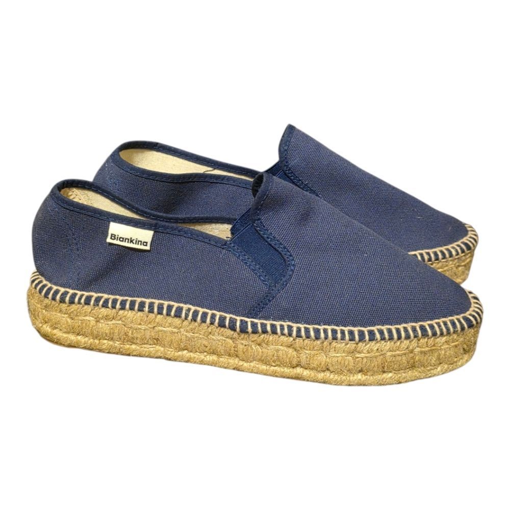 BIANKINA Vegan Organic Navy Slip-On Espadrilles - Size 39 (8)‎